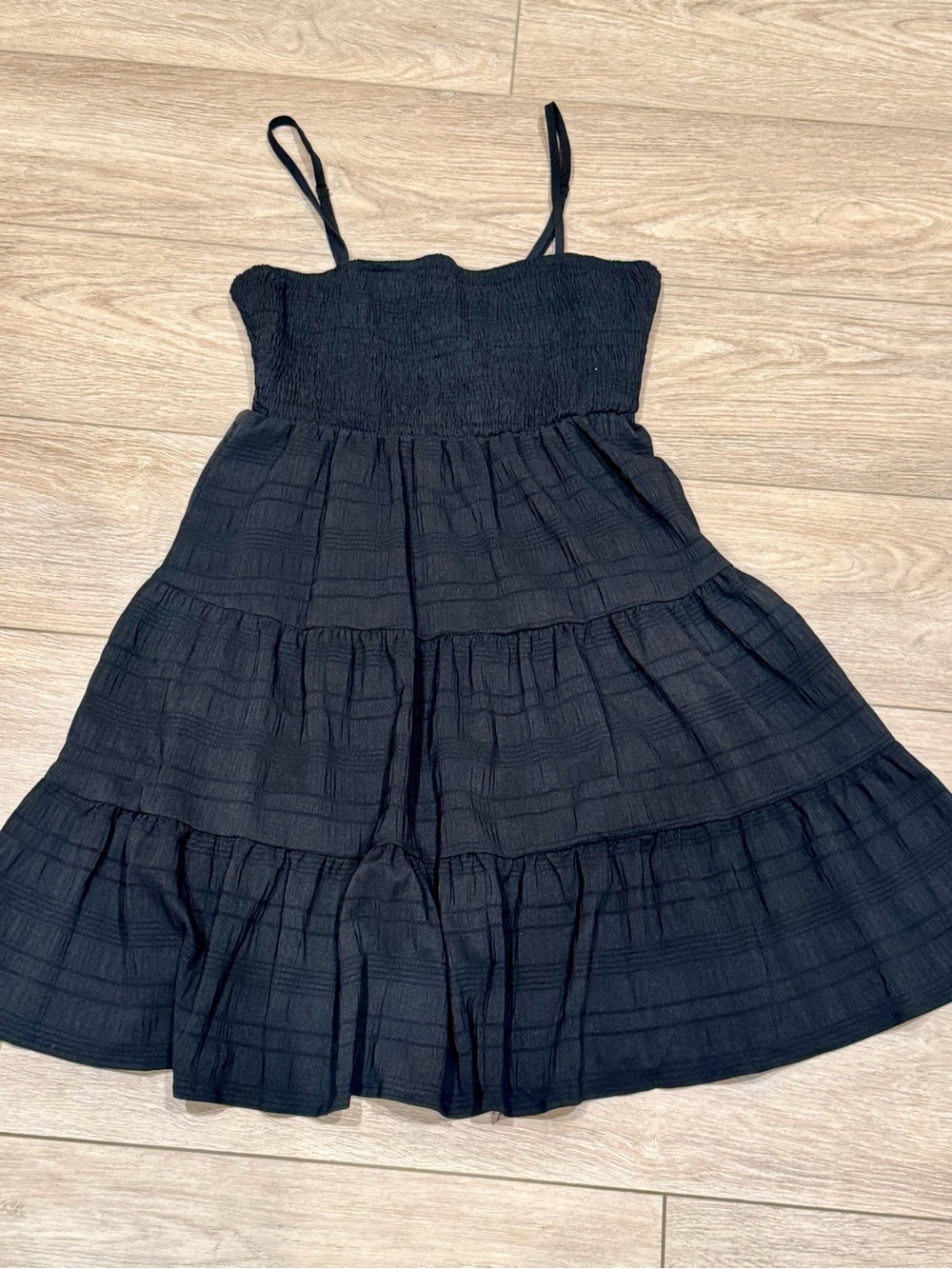 SHEIN NEW M Black Smocked Bodice Tiered Dress